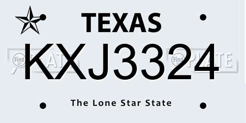 KXJ3324 Texas License Plate