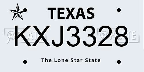 KXJ3328 Texas License Plate