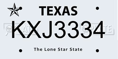 KXJ3334 Texas License Plate