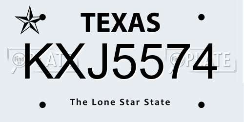 KXJ5574 Texas License Plate