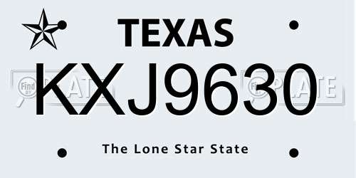 KXJ9630 Texas License Plate