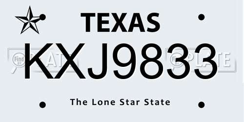 KXJ9833 Texas License Plate