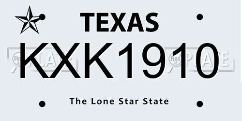 KXK1910 Texas License Plate