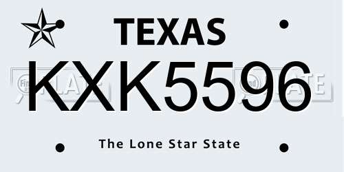 KXK5596 Texas License Plate