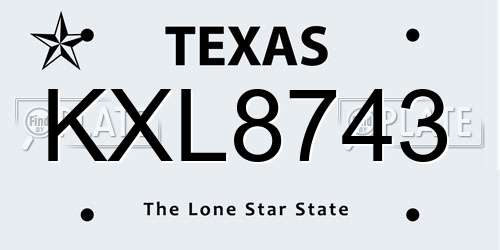 KXL8743 Texas License Plate
