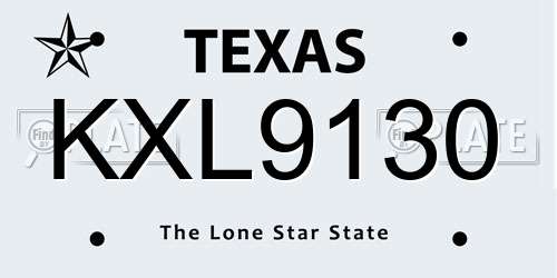 KXL9130 Texas License Plate
