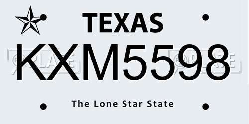 KXM5598 Texas License Plate