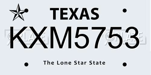 KXM5753 Texas License Plate