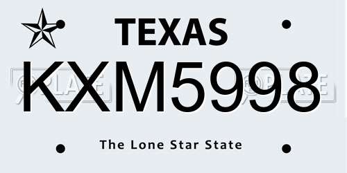 KXM5998 Texas License Plate