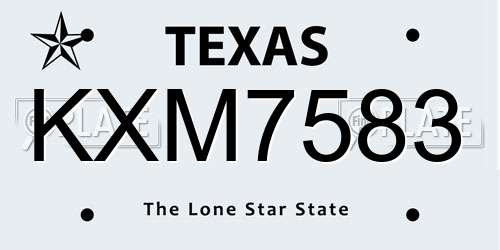 KXM7583 Texas License Plate