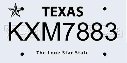 KXM7883 Texas License Plate