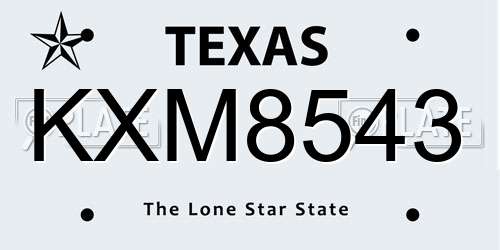 KXM8543 Texas License Plate