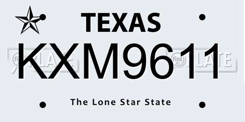 KXM9611 Texas License Plate