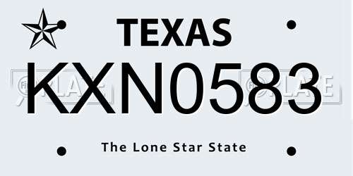 KXN0583 Texas License Plate