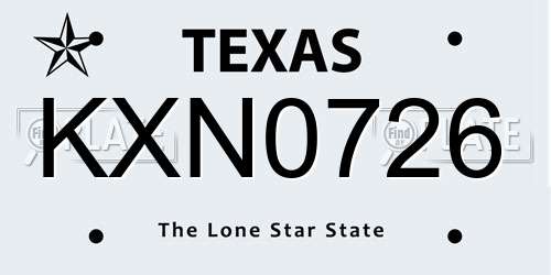 KXN0726 Texas License Plate