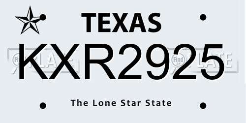 KXR2925 Texas License Plate