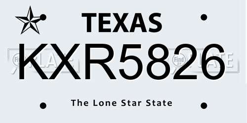 KXR5826 Texas License Plate