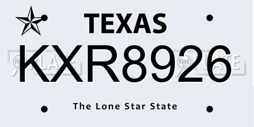 KXR8926 Texas License Plate