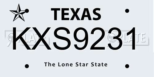 KXS9231 Texas License Plate