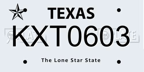 KXT0603 Texas License Plate