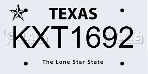 KXT1692 Texas License Plate