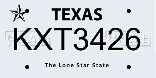 KXT3426 Texas License Plate