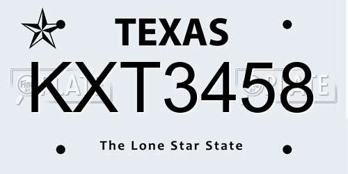 KXT3458 Texas License Plate
