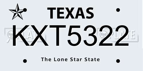 KXT5322 Texas License Plate