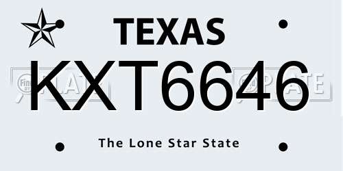 KXT6646 Texas License Plate