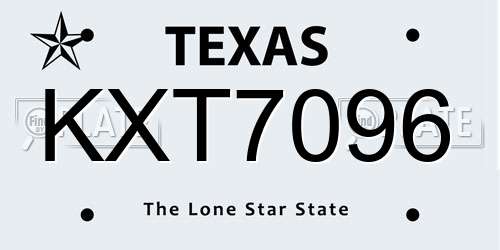 KXT7096 Texas License Plate