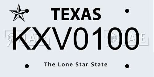 KXV0100 Texas License Plate