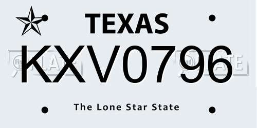 KXV0796 Texas License Plate