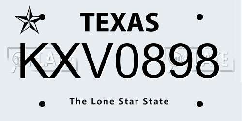 KXV0898 Texas License Plate
