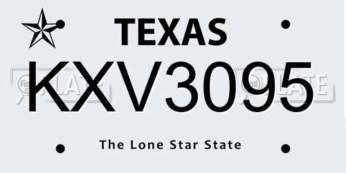 KXV3095 Texas License Plate