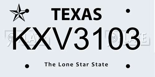 KXV3103 Texas License Plate