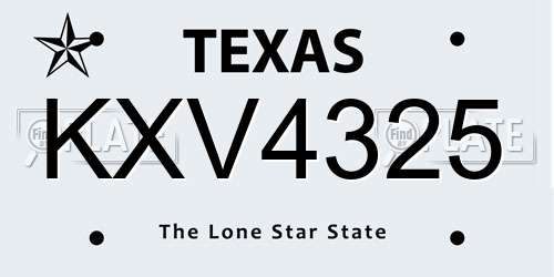 KXV4325 Texas License Plate