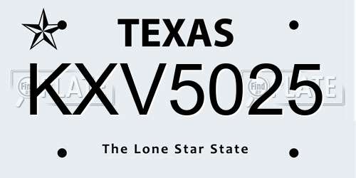 KXV5025 Texas License Plate