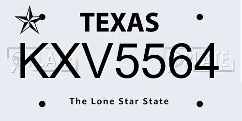 KXV5564 Texas License Plate