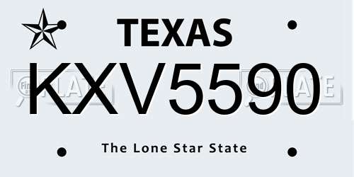 KXV5590 Texas License Plate