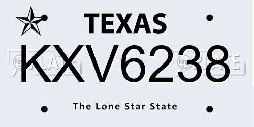 KXV6238 Texas License Plate