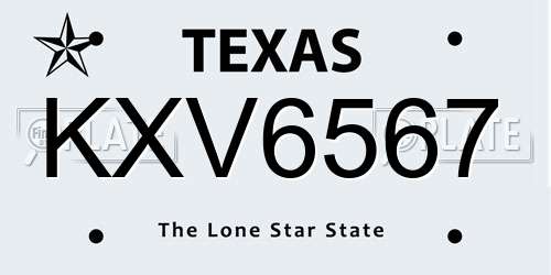KXV6567 Texas License Plate