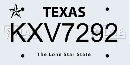 KXV7292 Texas License Plate