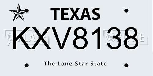 KXV8138 Texas License Plate