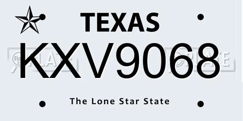 KXV9068 Texas License Plate