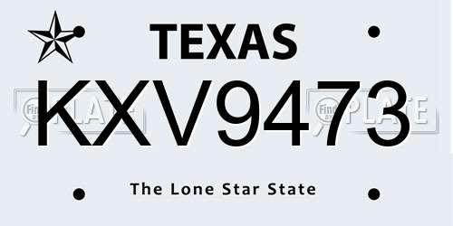 KXV9473 Texas License Plate