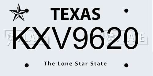 KXV9620 Texas License Plate