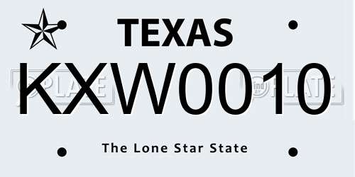 KXW0010 Texas License Plate