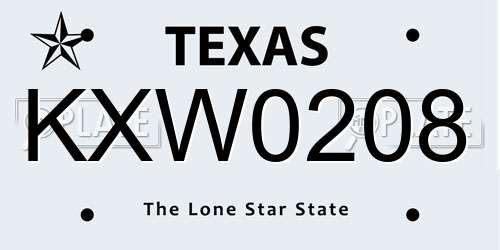 KXW0208 Texas License Plate