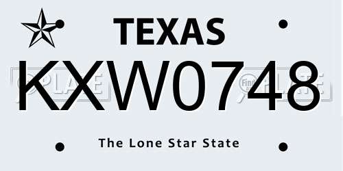 KXW0748 Texas License Plate