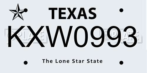 KXW0993 Texas License Plate